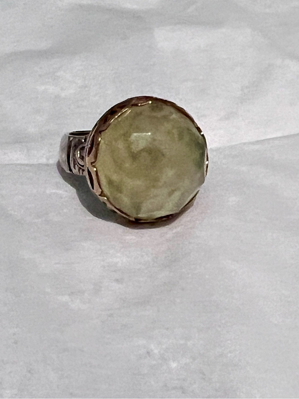 Handcrafted Green Stone Silver Ring - Women's Jewelry size 7